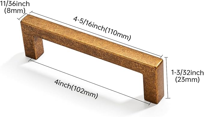 khtumeware 2 Pack 4 inch(102mm) Hole Center Antique Brass Cabinet Pulls Solid Heavy-Duty Square Cabinet Handles Drawer Pulls Kitchen Cabinet Hardware Kitchen Handle