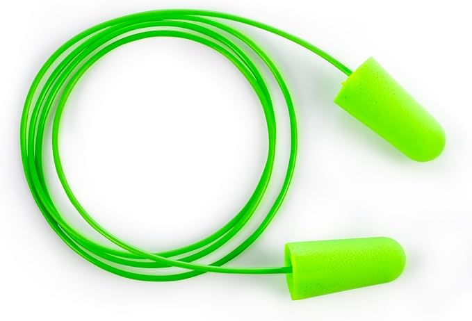 Moldex Pura-Fit Foam Earplugs – Soft, Comfortable, Corded, Disposable Ear Plugs, NRR 33dB Noise Reduction for Hearing Protection, Bright Green, Made in USA, 100 Pairs, 6900