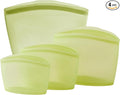 Blue Ginkgo Reusable Silicone Storage Bags – 4-Pack | Korean-Made Stand Up Food, Freezer Bags - Olive Green