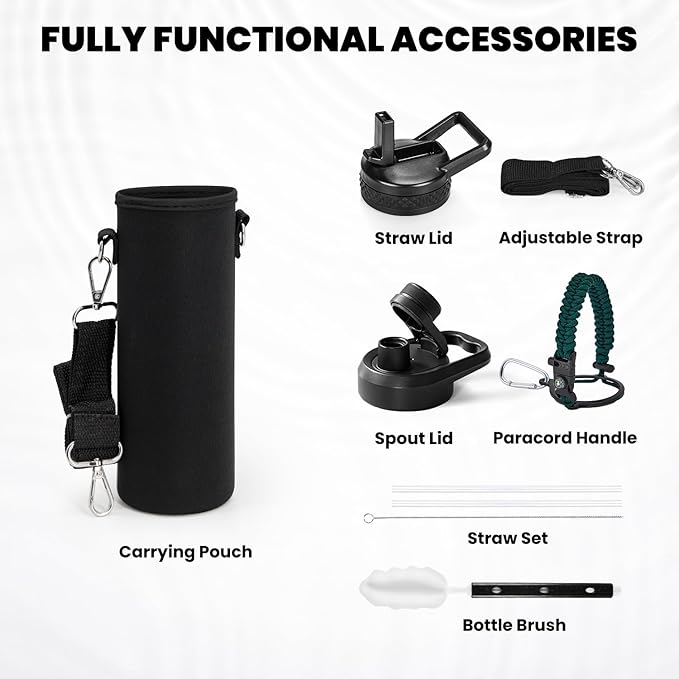 RAYMYLO Insulated Water Bottle 20 oz, Triple Wall Vacuum Stainless Steel (Cold for 24Hrs, Hot for 12Hrs), Leak Proof & Non-BPA, Modern Water Bottle Jug for School with Straw Spout Lids