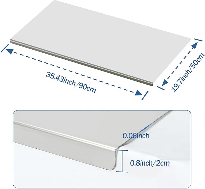 tonchean 304 Stainless Steel Chopping Board with Lip, 35.4”x 19.7” Large Steel Cutting Board with Rolling Pin, Metal Noodle Board Pastry Board Kneading Dough Board for Kitchen Restaurant