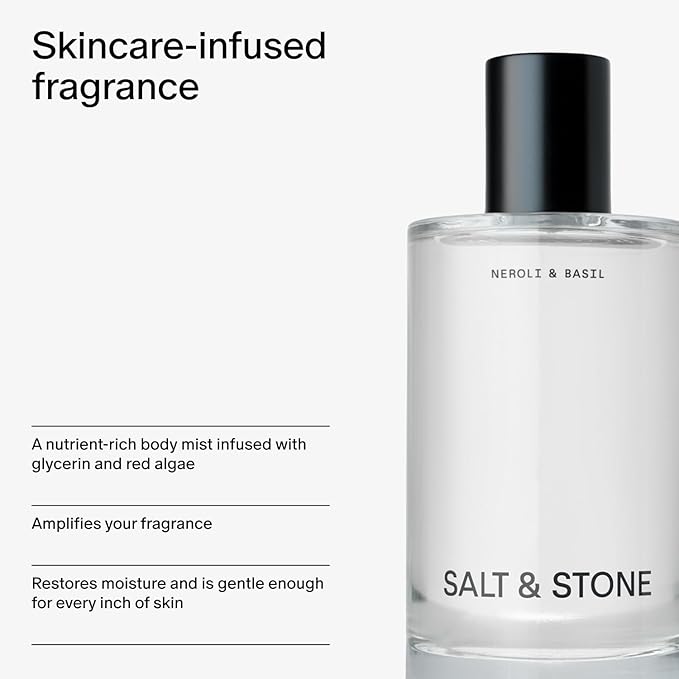 Salt & Stone Body Mist | Neroli & Basil | Skincare Infused Hair & Body Spray for Women and Men | Hydrating Fragrance with Glycerin and Red Algae | Vegan, Cruelty Free, 3.4 fl oz