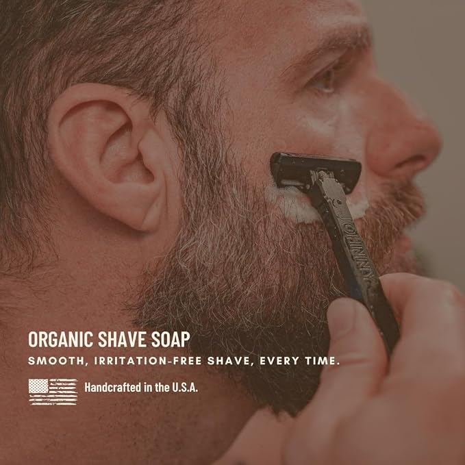 Johnny Slicks Organic Shave Soap - Supports Smooth Shaving - Shea Butter, Tea Tree & Jojoba - Natural Ingredients - Rugged Scent - 8 oz