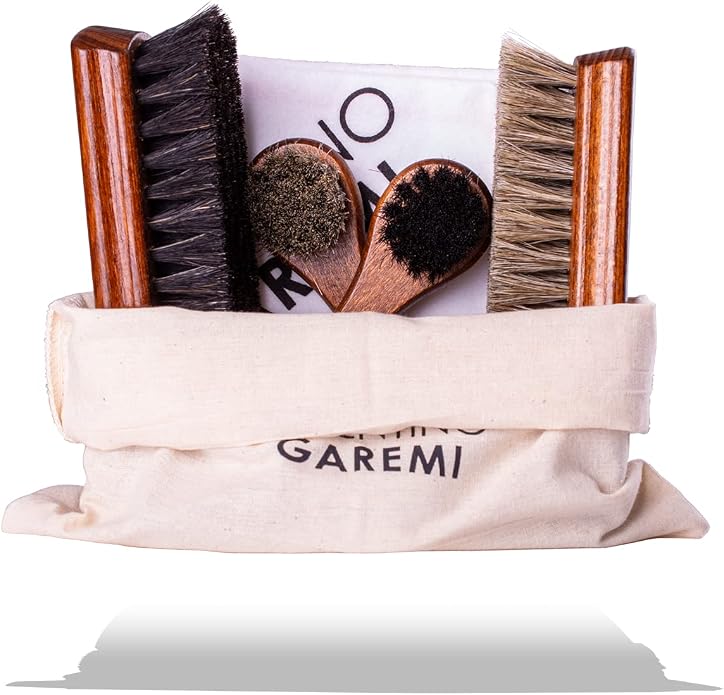 Shoe Care Kit – 6 Piece Set with Horsehair Brushes, Applicators & Cotton Cloth – Leather Shoe Cleaning & Polishing Kit – Made in Germany