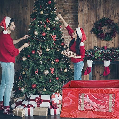 ProPik Rolling Christmas Tree Storage Bag, Fits Up to 9 Foot Tall Disassembled Trees, 25" X 25" X 60", Extra Large Heavy Duty Xmas Container with Wheels, Handles and Straps (Red)
