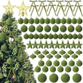 Hollowfly 95 PCS Velvet Christmas Tree Decor Set, Green