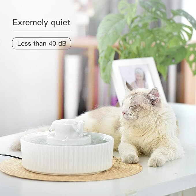 Cepheus Pet Drinking Fountain-2.1L/71oz Ceramic Cat Water Fountain-Automatic Ceramic Water Fountain for Cats and Dogs with with Ultra-Quiet Pump(White)