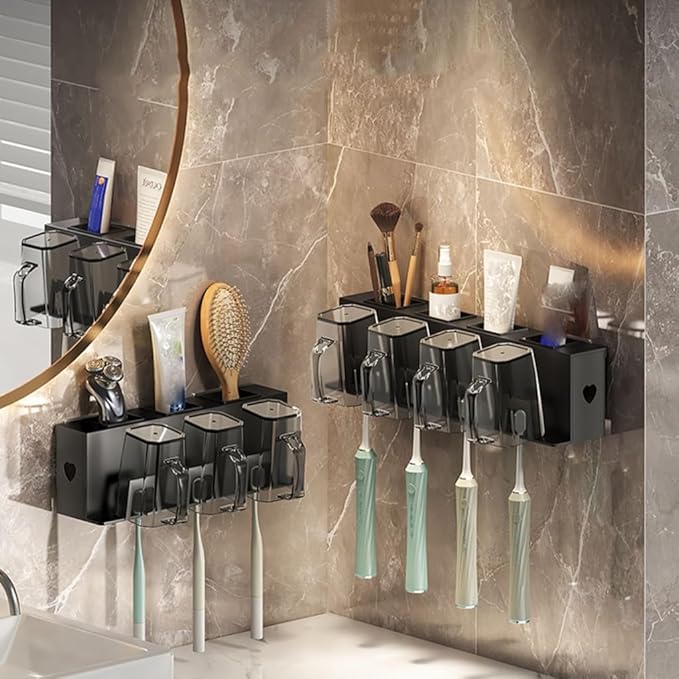 Toothbrush Rack Toothbrush Rack Free Punching Bathroom Mouthwash Cup Hanging Wall Brushing Cup Wall-Mounted Toothbrush Hair Dryer Rack Bathroom Toothbrush Holder(A)
