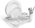 Umbra Sinkin Dish Drying Rack, in Sink or Countertop Drainer, White/Nickel | Removable utensil holder, non slip rubber feet, fits standard sizes, coated wire and plastic
