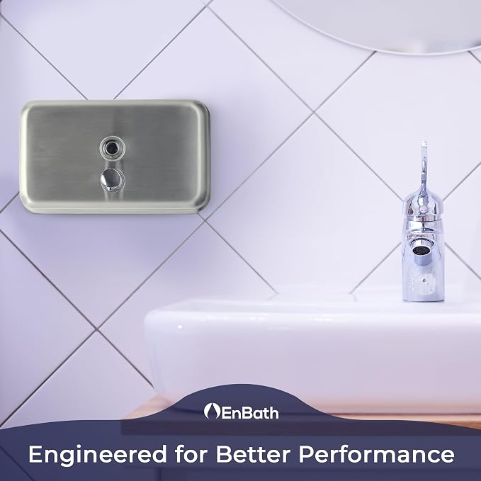 Horizontal Commercial Soap Dispenser Wall Mount, 304 Stainless Steel & Solid Brass Pump Core, Hand Soap Dispenser with Corrosion-Proof Lining for Bathrooms & Kitchens, 37oz/1100ml ADA Compliant
