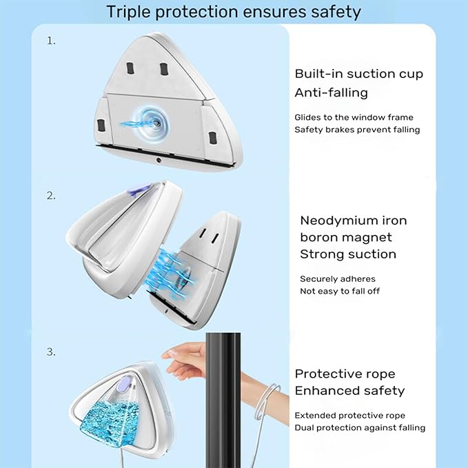 Magnetic Glass Wiper Brush Window Cleaner Double-side Water-filled Magnetic Glass Cleaning Tool Brush for Double Glazed Window Thickness 0.5"-1" (15-26mm)