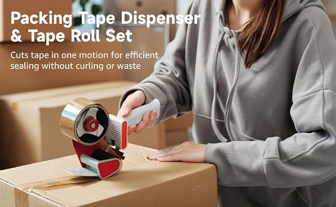 2 PCS Tape Gun for Packing Boxes, Includes 12 Rolls Clear Tape, 2 in Heavy Duty Tape Dispenser Gun Set for Shipping, Moving, Storage, Carton Box Sealing, Ergonomic Grip with Adjustable Pulling Force