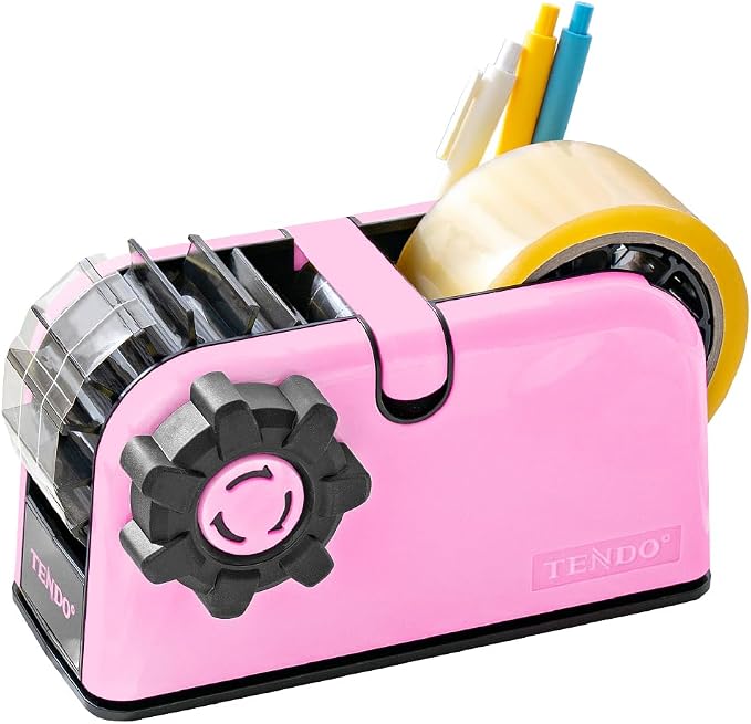 [TENDO°] TENDO Multi-Section Tape Dispenser, Custom Width Tape Cutter with 4 Cutting Sections, Built-in Safety Blade, Ergonomic Grip for Packing and Office Use, ZO-508(Pink)