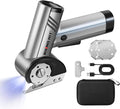 Cordless Electric Scissors, Rechargeable Rotary Cardboard Cutter with LED Light & Safety Lock, 4-Speed Adjustable, 3 Blades for Fabric, Carpet, Leather & Carton, with Storage Case(silver)