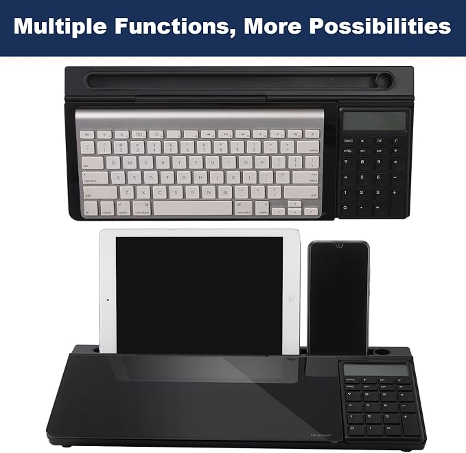 Small Glass Desktop Whiteboard Dry-Erase-Board - Computer Keyboard Stand with Calculator White Board Surface Pad with Drawer, Desk Organizers with Accessories for Office, Home, School Supplies - Black