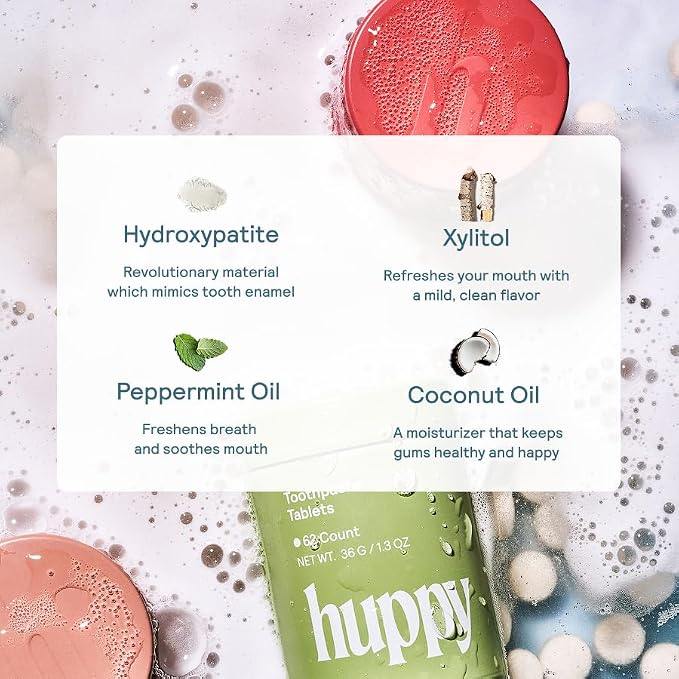 Huppy Toothpaste Tablets, Nano Hydroxyapatite, Fluoride Free and Plastic Free, Natural Whitening, Remineralizing, SLS Free, Bulk Supply, Cinnamon Flavor (248 Count)