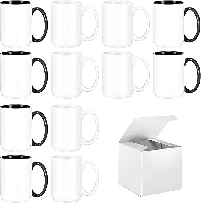 Sublimation Mugs 15 oz Set of 12 Bulk Coffee Mugs with Box Sublimation Blanks Tazas Para Sublimar Coffee Cups 6 White and 6 Black