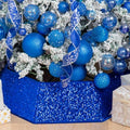 XmasExp Christmas Tree Collar, 33.5 inch Sequin Tree Skirt Stand Base Cover for Home Decor, Large Size 6 Piece, Blue