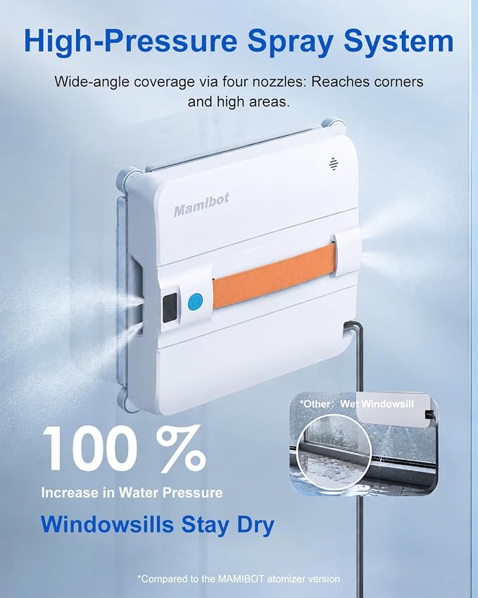 Mamibot W120-DP Robot Window Cleaner for High-Rise Glass - 3200Pa Strong Suction, Multiple Cleaning Modes,4 Water Spray Nozzles,Edge Detection Technology,App&Remote Control(Blue)