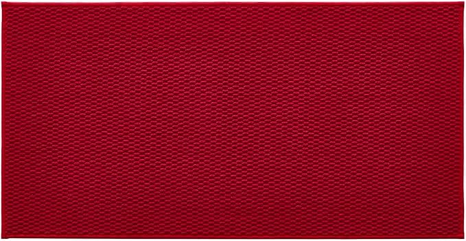 TYUU Christmas Bathroom Rugs Non Slip Washable, Super Absorbent Thin Bath Mat Quick Dry Low Pile Bathroom Rug, Red 24"x47"