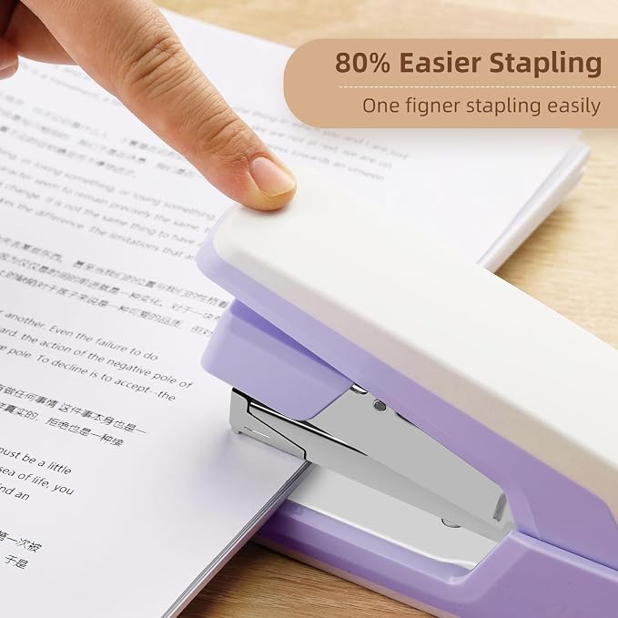 Deli Stapler, Effortless Staplers for Desk, 40-50 Sheet Capacity Heavy Duty, One Touch, No Effort, Easy to Load, with 1500 Staples & Staple Remover, 6 Pack, 3 Colors