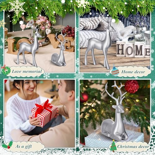 Thyle 4 Pcs Christmas Reindeer Decor Indoor Silver Resin Deer Figurine