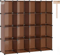 C&AHOME 16 Cube Storage Organizer Cube Shelves Units Storage Cubes, Brown | Plastic DIY Closet Organizer, Stackble Modular Closet Storage Shelves Ideal for Home, Bedroom, 48.4" L × 12.4" W × 48.4" H