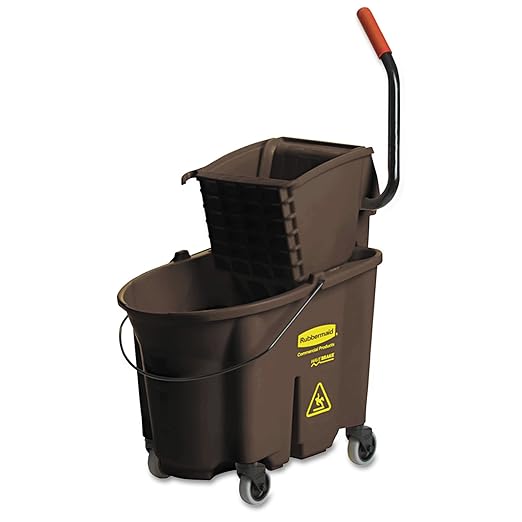 Rubbermaid Commercial Products WaveBrake 35 QT Side-Press Mop Bucket and Wringer Combo on Wheels Brown for Heavy-Duty Floor Cleaning