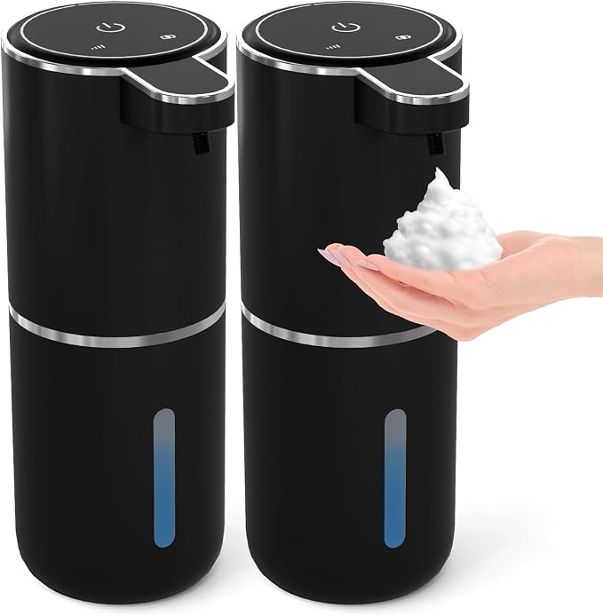2 Pack Automatic Foaming Soap Dispenser,Touchless Foam Soap Dispenser,12.8oz Rechargeable Wall Mounted Smart for Bathroom and Kitchen Dish Soap,Easy for Toddlers(Black)