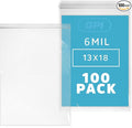 GPI - 13" x 18" Extra Large Reclosable Zip Bags, 6 Mil Extra Heavy-Duty - Pack of 100 - Clear Plastic Zipper Lock Bags, Resealable Poly Baggies For Clothing, Tools, Sharp Objects, Packaging & Storage.