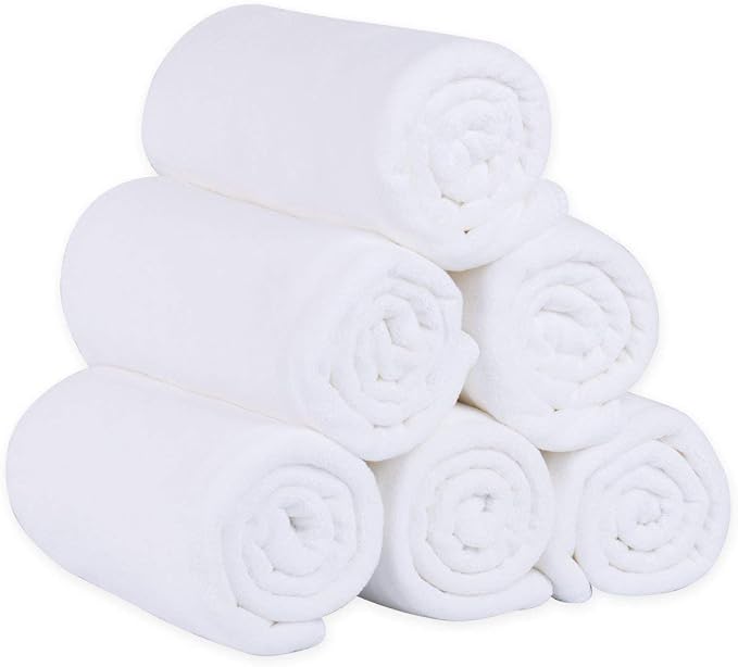 JML Microfiber Bath Towels Set, 6 Pack, 27" x 55", White | Hanging Loop, Absorbent, Soft, Fast Drying, Lint free, Fade Resistant, Multipurpose for Adult, Beach, Pool, Sport, Yoga