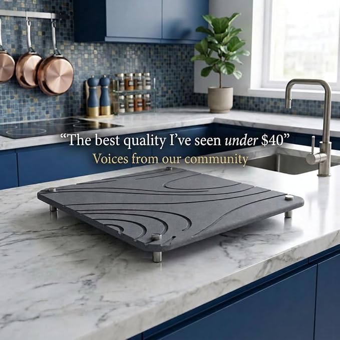 Stone Drying Mat for Kitchen Counter | 16” x 12” Dish Drying Mat Large | Diatomaceous Earth Collapsible Stone Dish Drying Mat | Stone Mat for Kitchen Counter (Dark Gray)