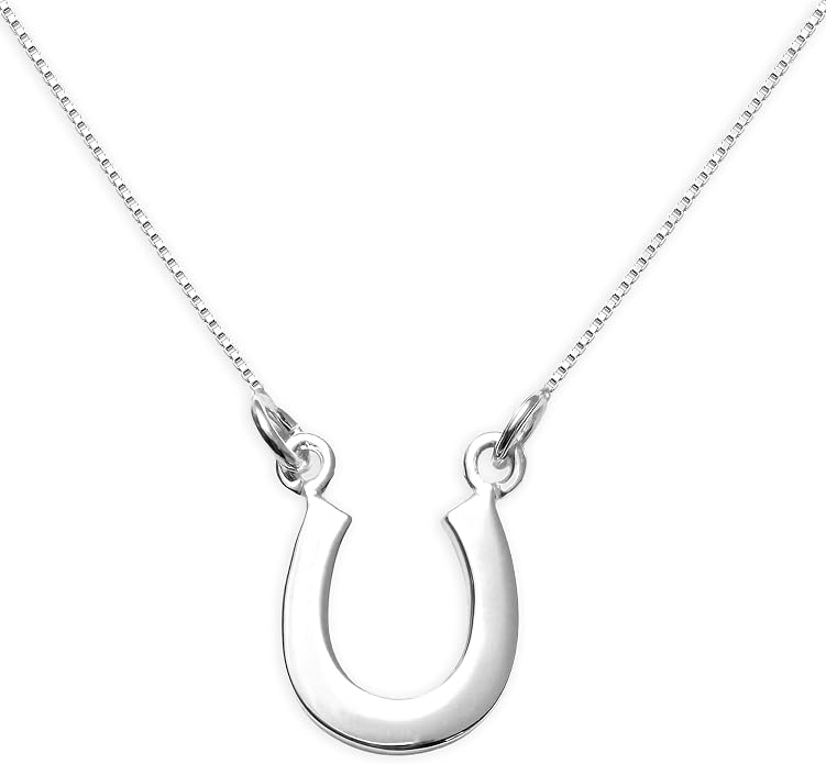 Sterling Silver Horseshoe Necklace for Women, Good Luck Equestrian Pendant | Polished horseshoe worn open side up to hold good fortune, suited to riders, equestrians, graduates, and new beginnings
