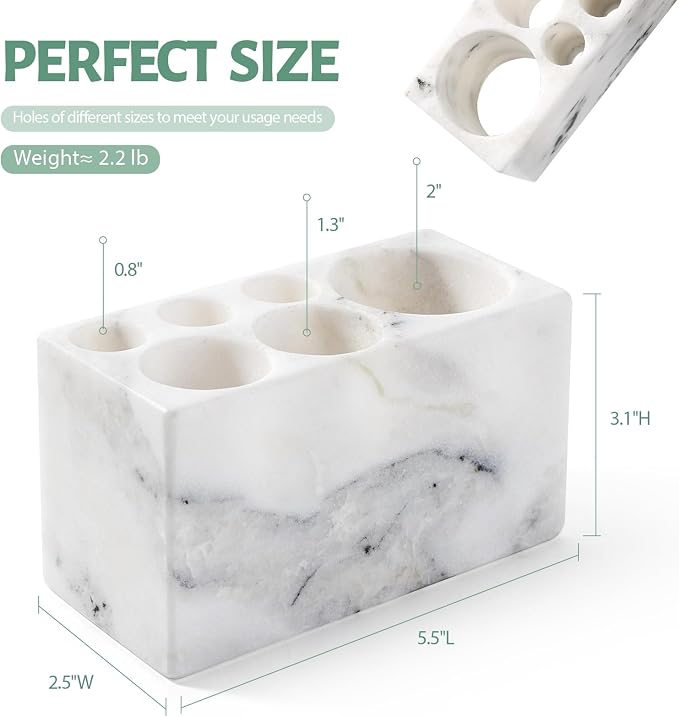 BCS Toothbrush Holder for Bathrooms, 6 Slots Open-Bottom Marble Toothbrush Organizer, Makeup Brush Stand Toothbrush Storage Collection for Bathroom Countertop Vanity Organization - Grigio Fantasy