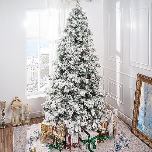 Naomi Home 6.5ft Snow Flocked Christmas Tree with Lights