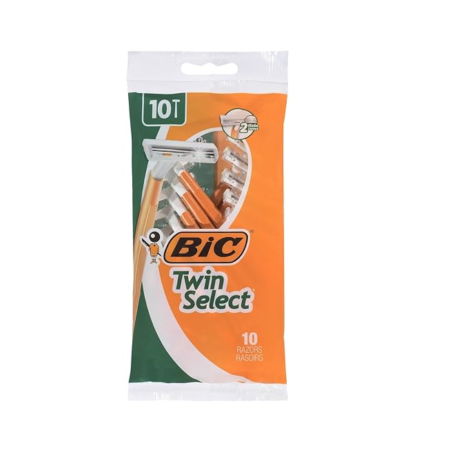BIC Twin Select Disposable Razors; 2 Blades For a Smooth and Comfortable Shave; Sensitive Skin; Green Handle; 10 Piece Razor Set