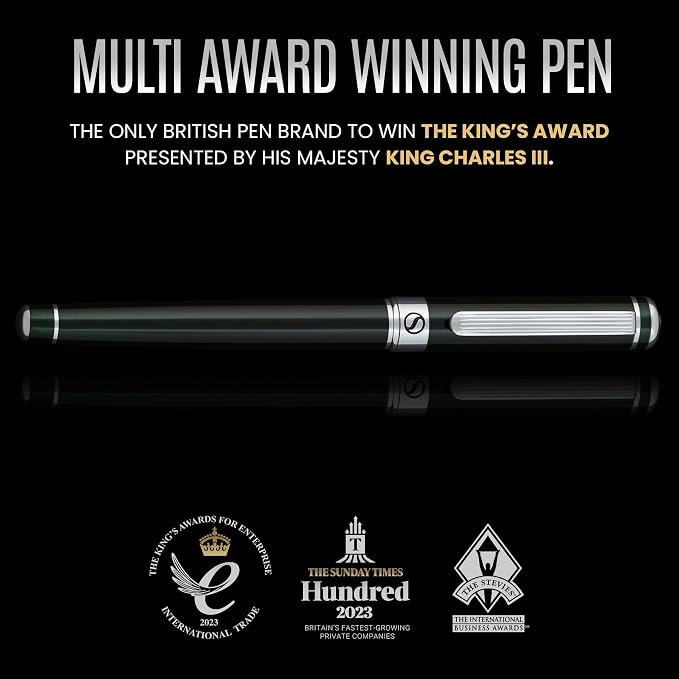 Scriveiner Black Green Rollerball Pen - Stunning Luxury Pen, Chrome Finish, Schmidt Ink Refill, Best Roller Ball Pen Gift Set for Men & Women, Professional, Executive Office