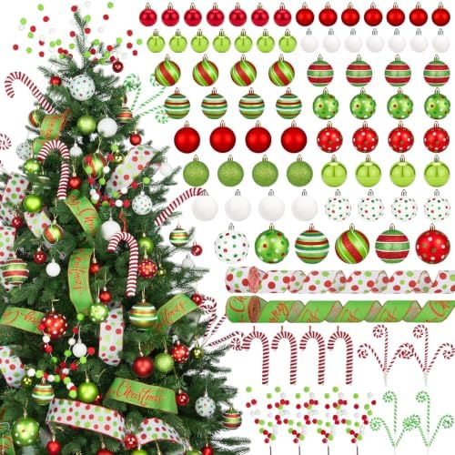 88 Pcs Christmas Tree Ball Ornaments Set, Red Green White