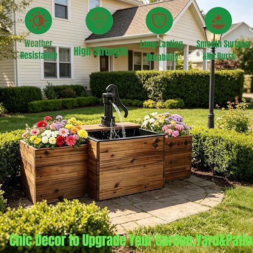 NestNature Solar Outdoor Water Fountain|Wood Water Feature for Garden Decor