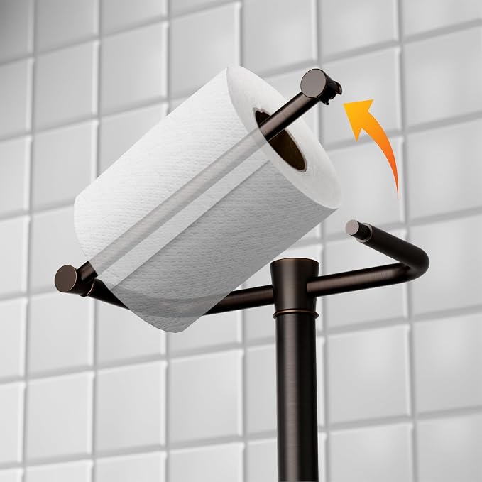Freestanding Toilet Paper Holder Stand, Heavy Duty Oil Rubbed Bronze Stainless Steel Toilet Paper Holder with Weighted Base, Rustproof & Tool-Free Installation for Modern Bathrooms