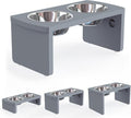 Elevated Dog Bowls, Bamboo Raised Dog Bowl for Medium Dogs, with 2 Stainless Steel Bowls (7'' Tall-40 oz Bowl, Grey)