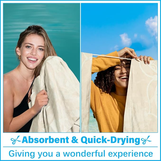 Vikumond Turkish Beach Towel Blanket Oversized 79x71 Inch Quick Dry | Lightweight Compact Portable Sand Free Absorbent Boho Woven Throw for Pool Swimming Picnic Camping Cruise Outdoor Essentials