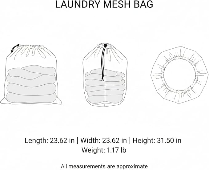 Laundry Mesh Bag with Drawstring, Polyester Net for Delicates, Lingerie, and Knits, White (1 PC)
