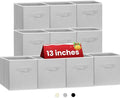 Large Storage Cubes, 13 Inch Cube Storage Bins for Shelves Closet Nursery Bedroom - 10 Pack Collapsible Storage Baskets with Handles - Fabric Bins for Organizing Magazines Clothes Toys (Grey)
