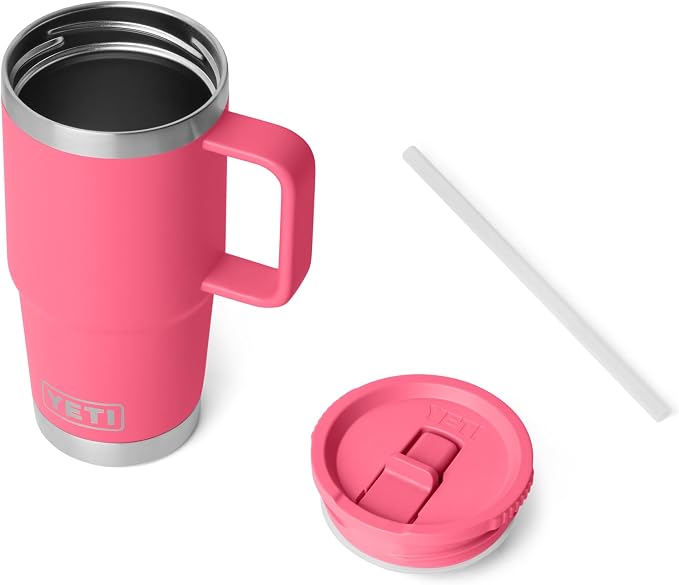 YETI Rambler 20 oz Travel Mug with Flip Straw Lid – Stainless Steel, Vacuum Insulated, Leakproof, Cup Holder Friendly, Tropical Pink