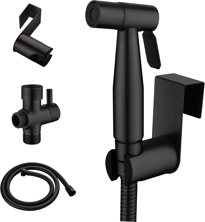 SHAMANDA Handheld Bidet Sprayer for Toilet, Stainless Steel Baby Cloth Diaper Sprayer Kit, Bathroom Toilet Bidet Attachment Set for Bathing Pets Feminine Hygiene, Matte Black BDS01-7