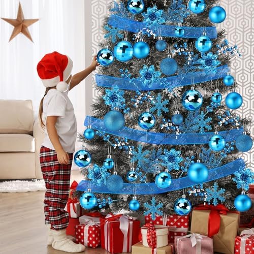 Sratte 94 Pcs Christmas Tree Ornaments Decoration Set, Lake Blue