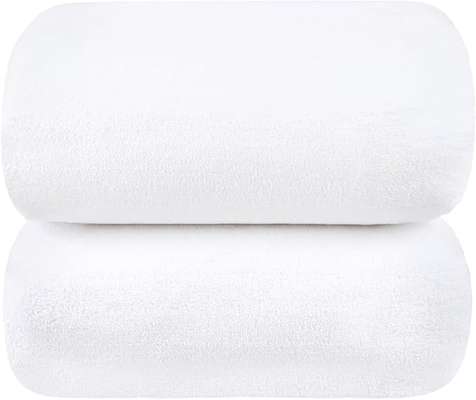 JML Microfiber Bath Towels, 40" x 80", 2 Pack, White | Hanging Loop, Super Absorbent, No Linting, Fast Drying, for Beach, Sport, Fitness, Yoga