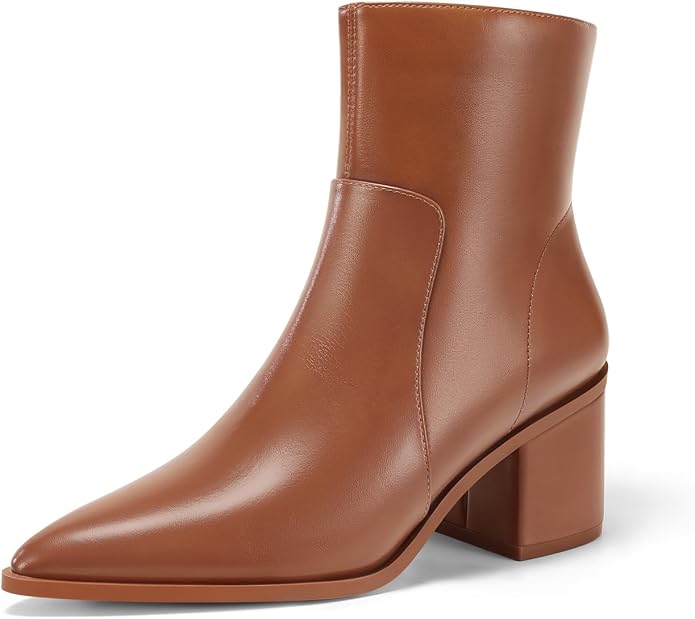 Coutgo Womens Ankle Boots Chunky Low Heel Closed Pointed Toe Zip Booties | 2.4-inch Block Heel,Side Zipper,Dressy Casual,Work Office,Fall Winter,Dress Shoes