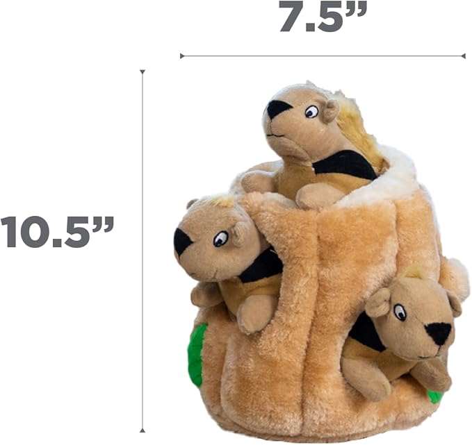 Outward Hound Hide-A-Squirrel Dog Toy – Interactive 2‑in‑1 Plush Puzzle with 3 Squeaky Removable Squirrels, Large